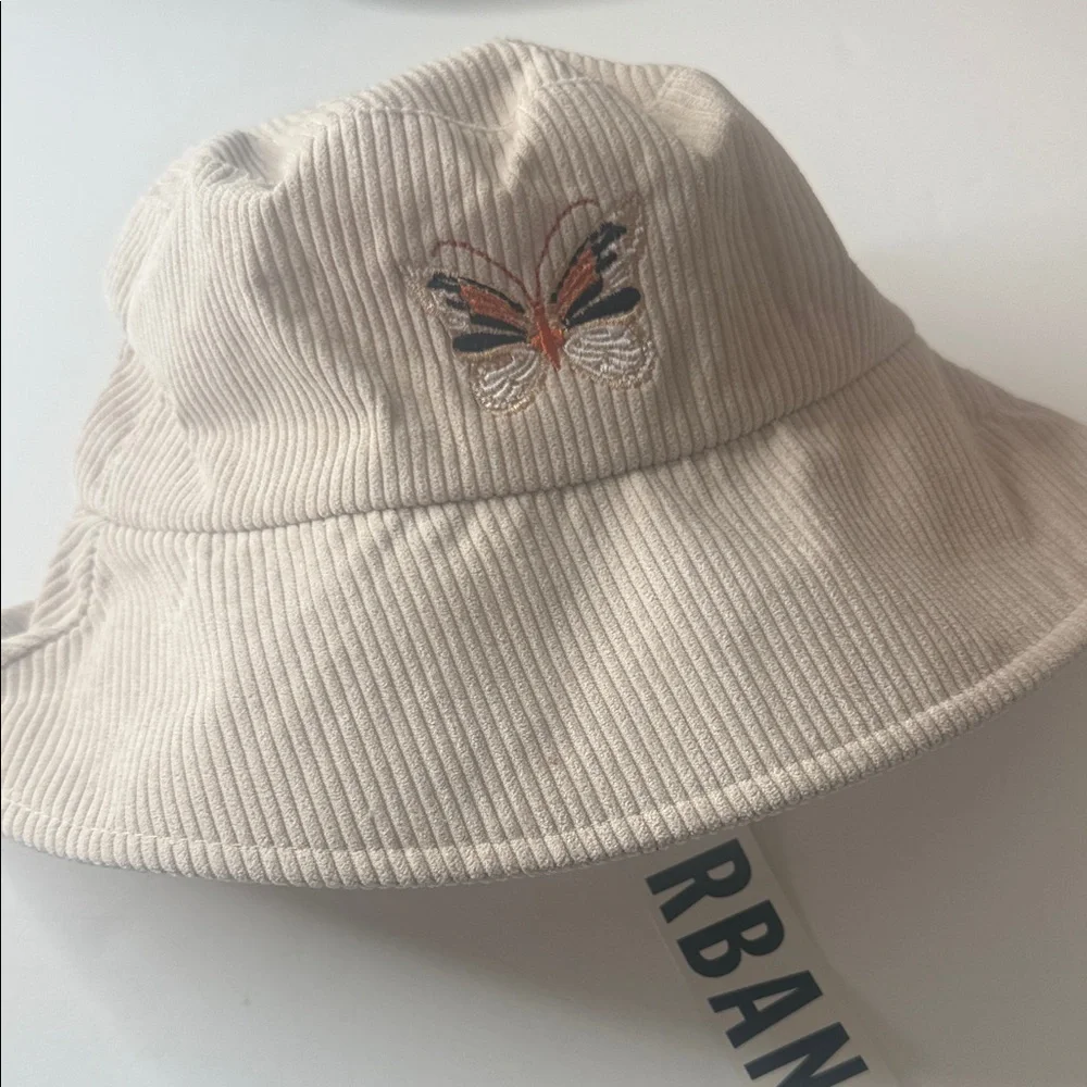 Urban Outfitters Monarch Butterfly Corduroy Bucket Hat Cream